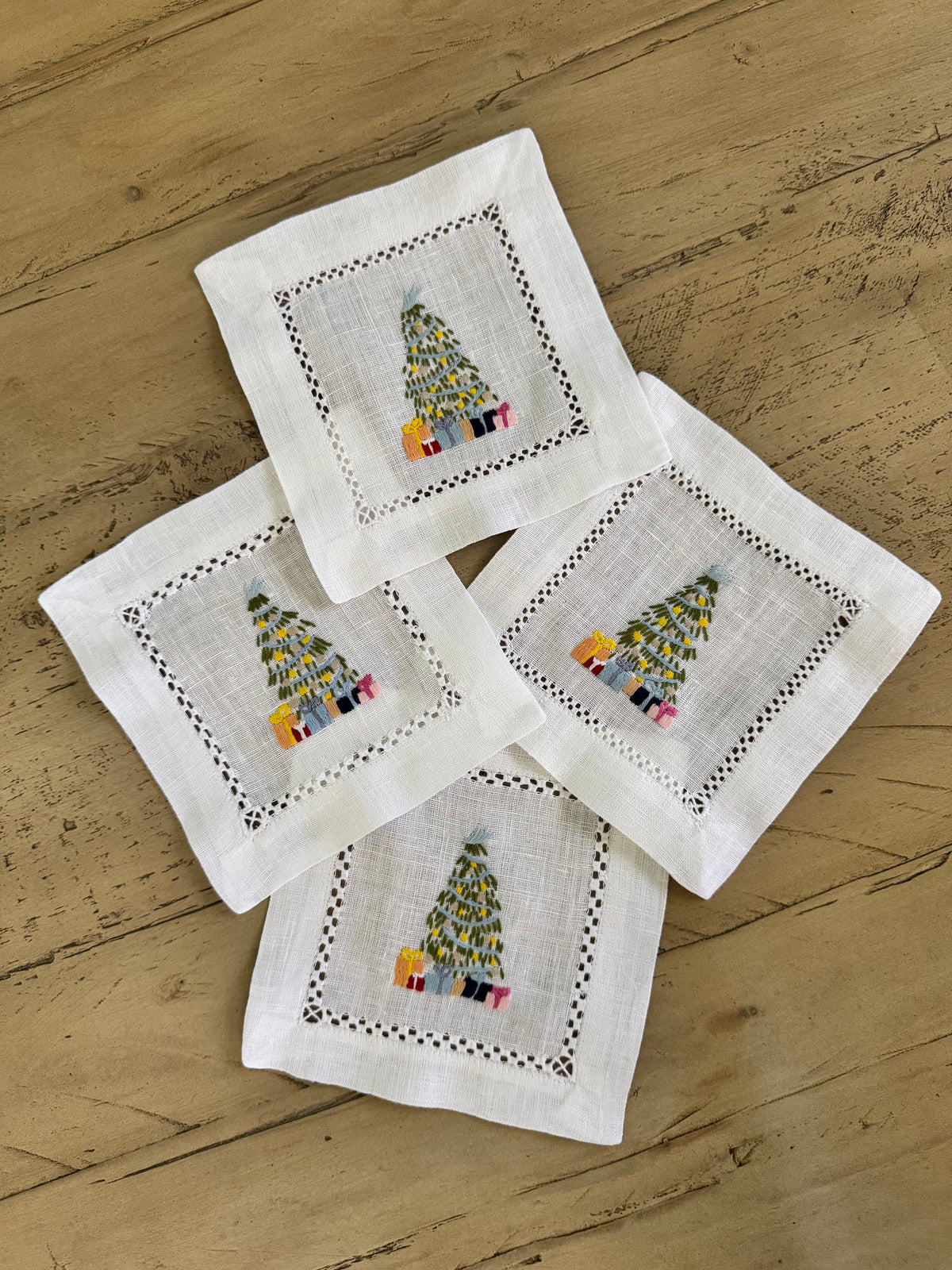 Hand Embroidered Cocktial Napkins Set of 4 (Boxed for gifting)