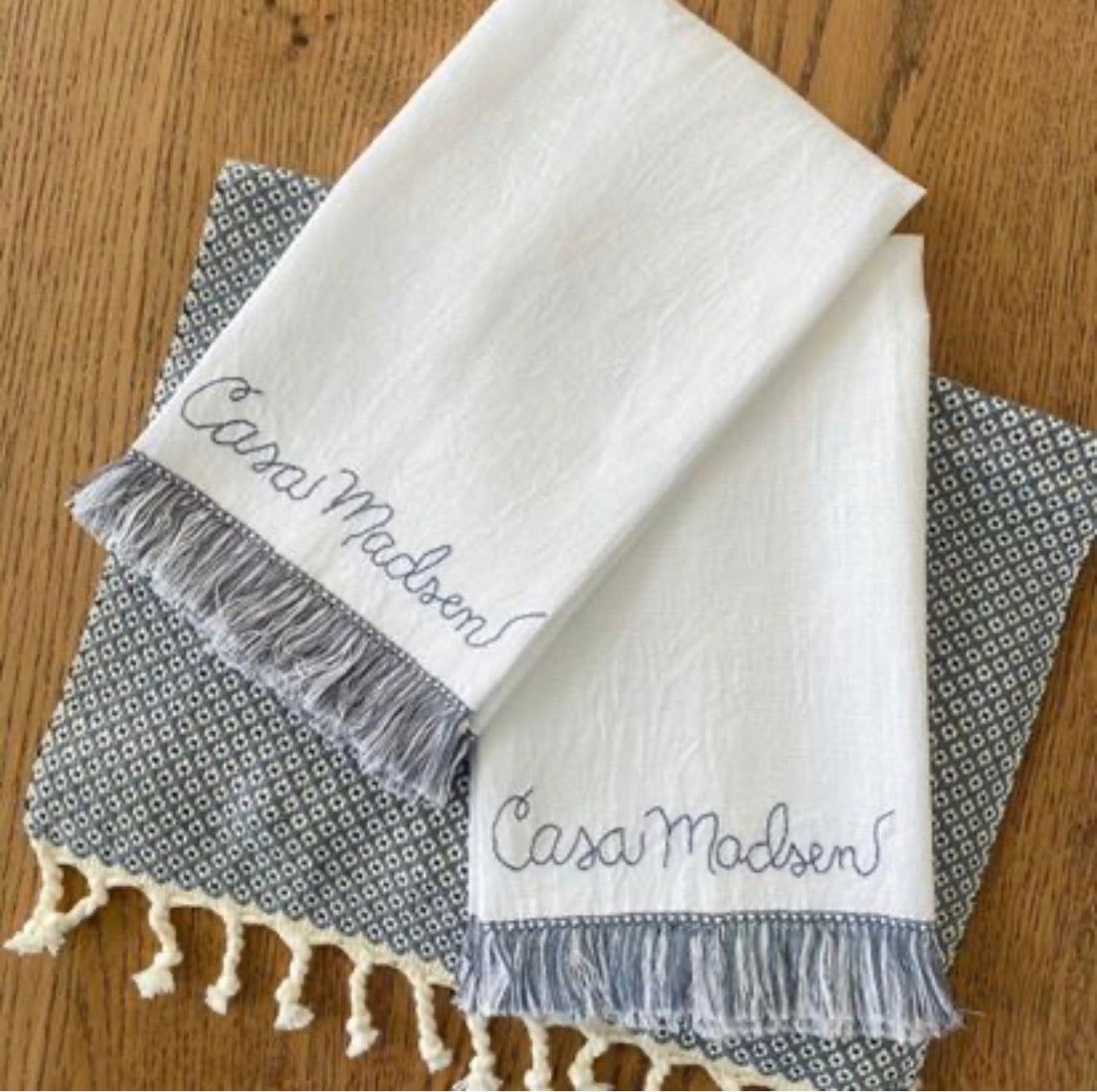 Olive on Mint Zig Zag Hand Towel - Hibiscus Linens