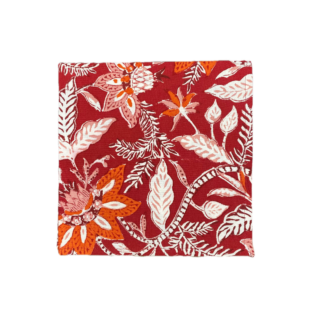 Christmas Cotton Fabric Cloth Dinner Napkins - Red Poinsettias