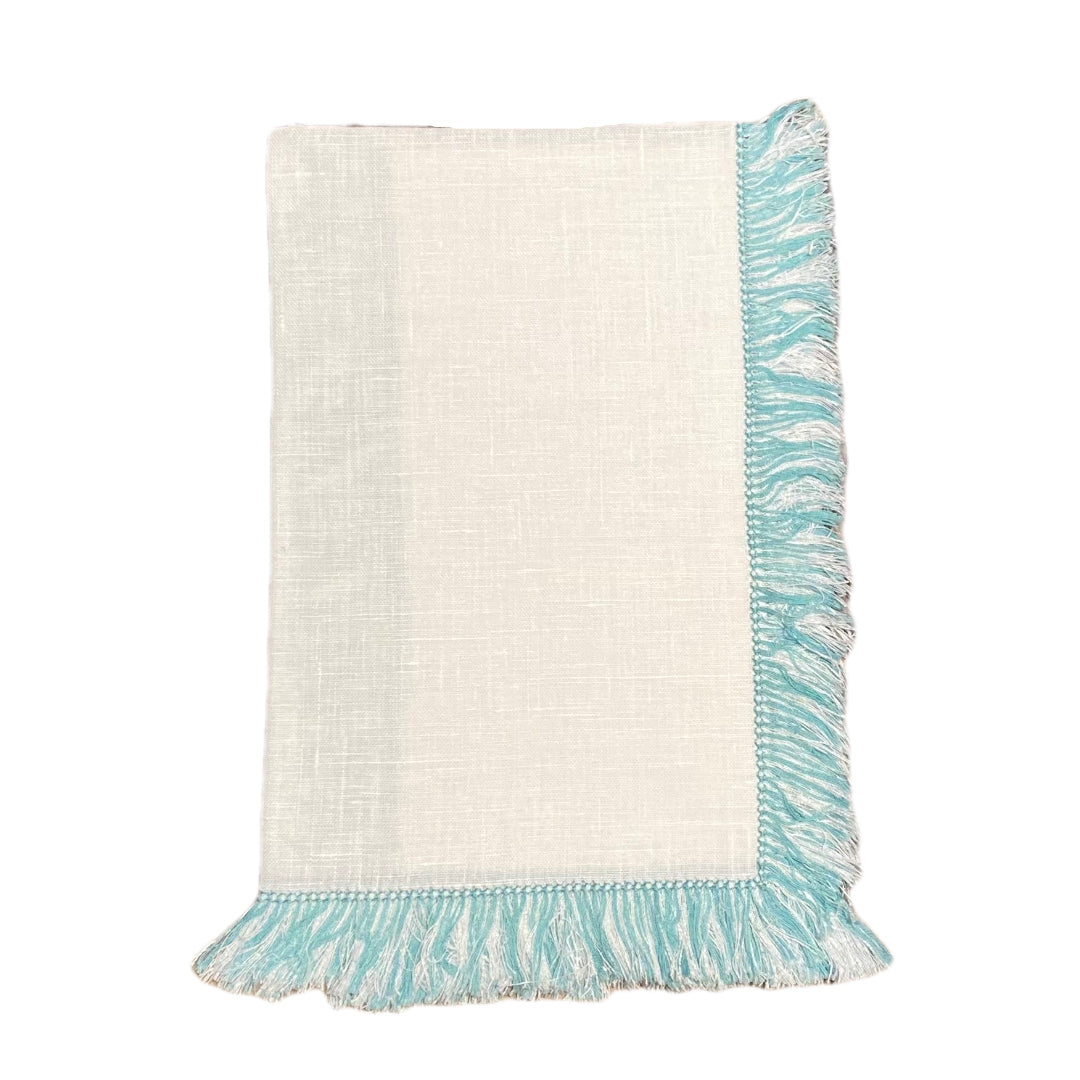 Blue & White Fringe Dinner Napkins (4)